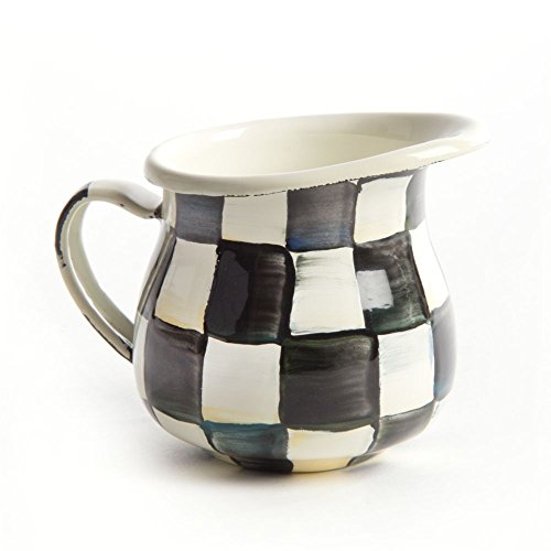 Little Pitcher – Stainless Steel Enamel Courtly Check - Black and White ,Little Coffee Creamer -4" Wide, 3" Tall, (6oz) by MacKenzie-Childs
