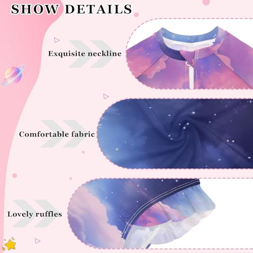 ALAZA Toddler Swimsuit Girl Bathing Suit Swimwear Rash Guard Cloud Purple Long Sleeve 3T4