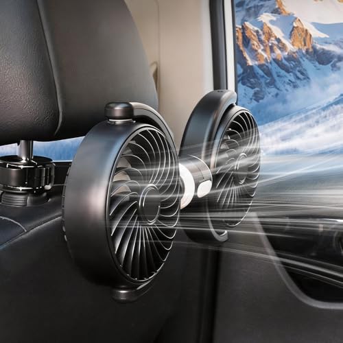 Ventilador para Coche USB, Afenau 5V 2A Ventilador Coche USB con 3 Velocidades, Rotación de 360° Ventilador para Coche de Doble Cabezal para Voltios, Camión, Autocaravana, Barco y Caravana