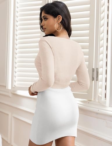 Image of Women's Cropped Cardigan Sweaters Crew Neck Button Down Open Front Knit Bolero Shrugs