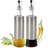 Pack 2 Aceiteras Antigoteo 300 ml, Aceitera y Vinagrera en cristal y Acero Inoxidable para Cocina, Diseñadas en España,