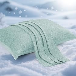 Elegear Cooling Pillow Cases for Hot Sleepers, Japanese Q-Max 0.5 Cooling Pillowcases, Both Sides(Cooling/Cotton), Breathable Soft Pillowcase for Hair and Skin, Set of 2-Green (Standard (20