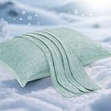 Elegear Cooling Pillow Cases for Hot Sleepers, Japanese Q-Max 0.5 Cooling Pillowcases, Both Sides(Cooling/Cotton), Breathable Soft Pillowcase for Hair and Skin, Set of 2-Green (Standard (20' x 26'))