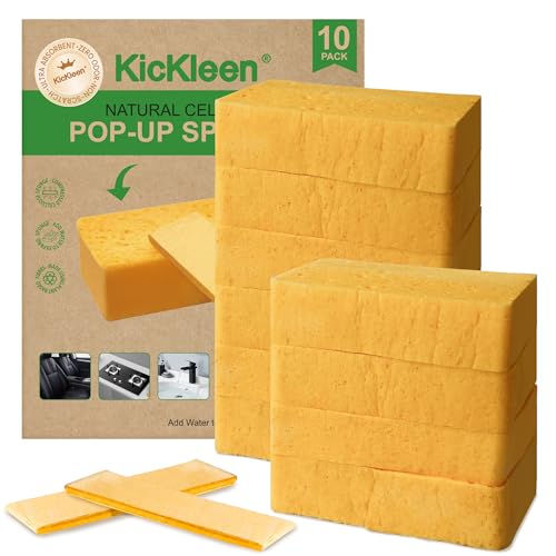 10 Count Compostable Thicker Pop-Up Sponges - Expanding, Non-Scratch, Plant-Based Cleaning Sponges Car Wash Sponge by kickleen - Used condition - US$12.47