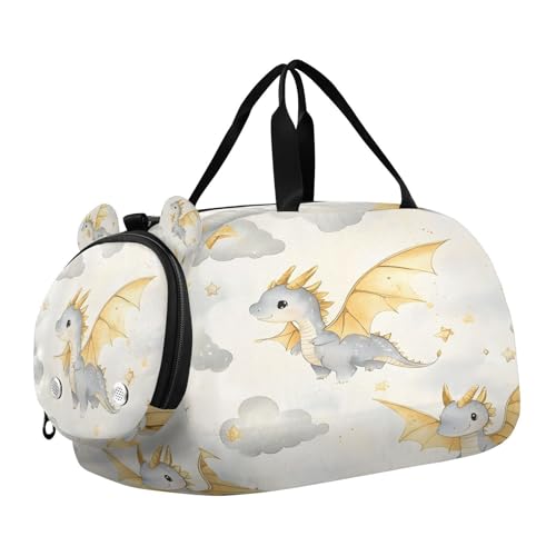 YETTASBIN Sport Travel Duffel Bag for Girls Boys, Cute Cartoon Dragon Large Waterproof Weekender Overnight Bag, Detachable Shoulder Strap Gym Bag with Shoe Compartment & Wet Pocket