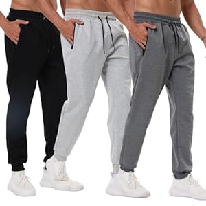Bsrpolry Pantalon de sport pour homme avec poches à fermeture éclair, pantalon d'entraînement pour homme, pour la course, pantalon de jogging, lot de 3, XL