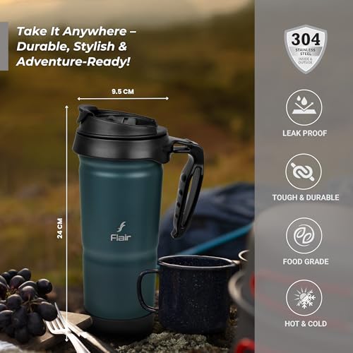Image of FLAIR Atom Vacuum Insulated Flask 709ml - Green,Leak-Proof, Hot & Cold, 304 Stainless Steel, Tough & Durable, Food Grade Travel Tumbler - Stay Hydrated, Sip Anywhere