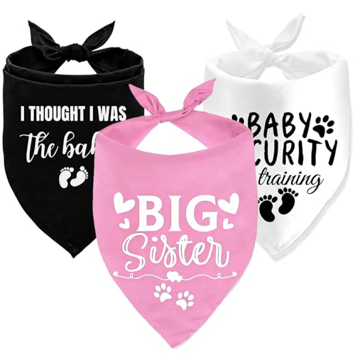 3Pcs Dog Bandana Pregnancy Announcement, Big Sister Doggy Baby Security I Thought I was The Baby in Training Printed Dog Bandanas, Adjustable Triangle Pet Scarves for Small Medium Large Dogs