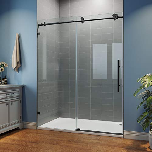 Sunny Shower Glass Door Sliding Shower Enclosure With 3/8 In. Clear Glass Stainless Steel Hardware, 60 In. W X 76 In. H, Black Frameless Shower Door #TOP15