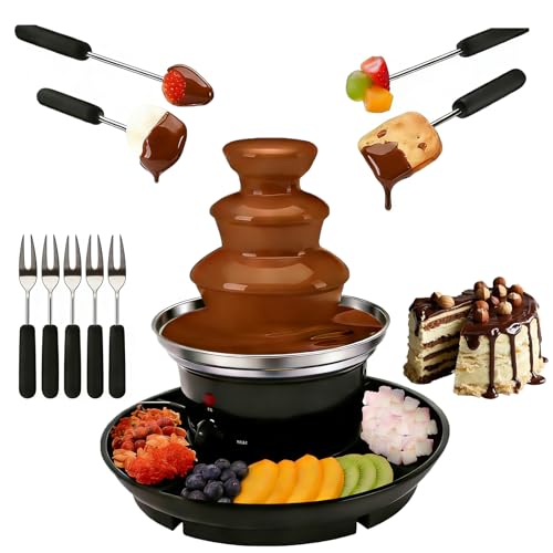 3 Tier Electric Chocolate Fondue Fountain Machine for Parties - Melts Cheese, Queso, Candy, and Liqueur - Dip Strawberries, Apple Wedges, Vegetables, and More - 16-Ounce - Black