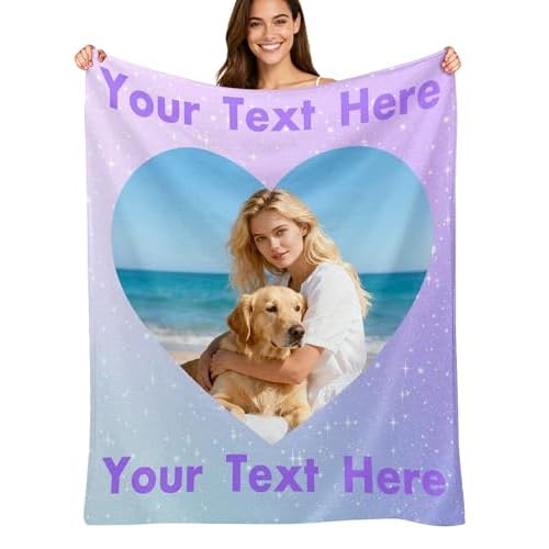 Custom4U Custom Photo Blanket with Text Heart Blanket Personalized Blankets for Adults Kids Couples Gifts Christmas Blankets Women Gifts Anniversary Birthday Wedding 1 Photo-2
