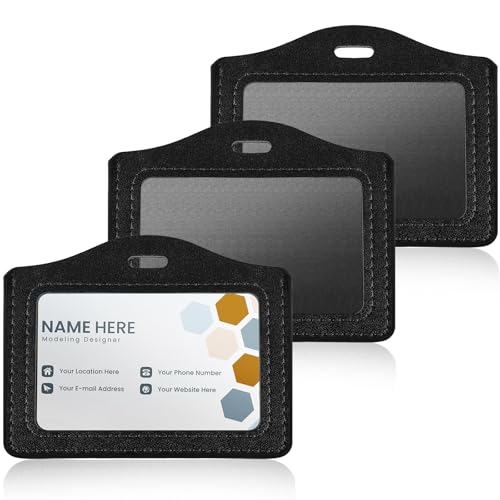 3 Stück Dienstausweis Hülle, Horizontal Ausweishalter Leder mit Transparentem Fenster, Id Card Holder für Gepäckanhänger, Bankkarten, Visitenkarten, Work Id Karten