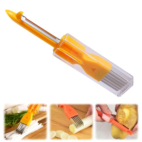 Pelador multifunción 3 en 1, pelador de patatas, hoja de péndulo, nueva cortadora de cebollas, cortador de cebolla, cortador de cocina extraafilado, picadora, cortar y pelar (color naranja)