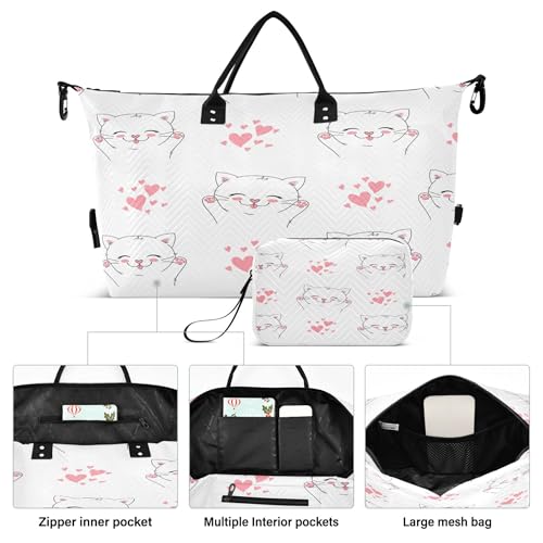 Cute Cartoon Cat Travel Duffel Bag for Women Weekend Overnight Dag with Toiletry Bag, Luggage Bag for Travel, Sport, Gym2