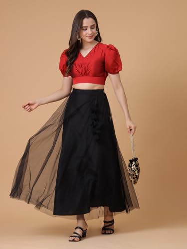 Image of Frolic Rolic Premium Silk V-Neck Blouse Readymade Saree Blouse - Designer Puff Sleeve Blouse for Wedding