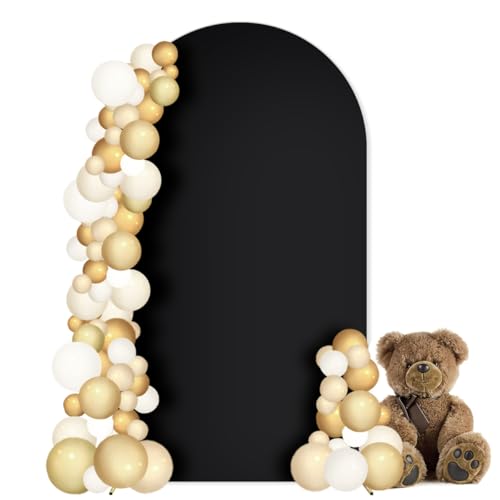 MLMC 6FT Black Fitted Spandex Arch Cover Stretchy Backdrop Stand Fabric Round Top Chiara Arch Backdrop Stands Cover for Baby Shower Arch Stand Ceremony Decoration