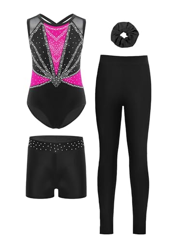 Justaucorps strass fille ensemble de sport avec legging et short pour patinage et danse