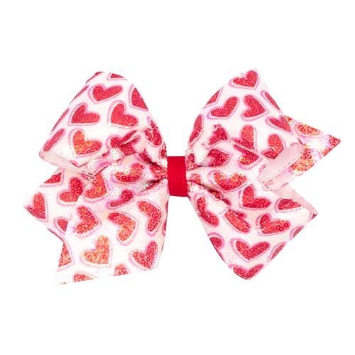 Wee Ones Lazo para cabello con estampado de corazón de lentejuelas para niñas, tamaño medio o King, con clip antideslizante WeeStay, estilo King, color Heart