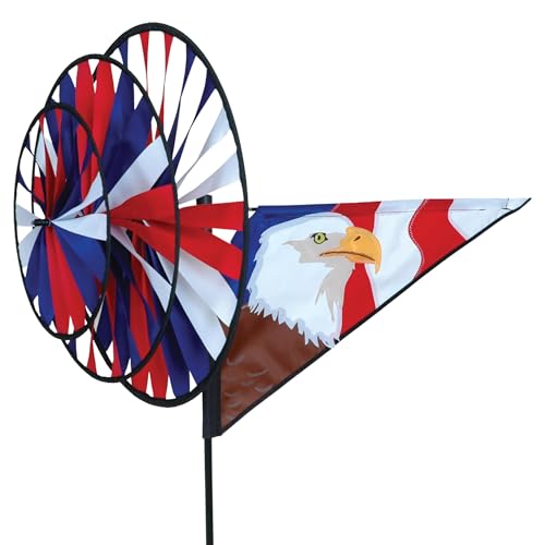 Premier Kites Triple Spinner Eagle – Eye-Catching Patriotic Garden Spinner with Colorful Triple Wheels, Durable Weather-Resistant Fabric, Easy Assembly, Outdoor Décor for Patios, Lawns, and Yards