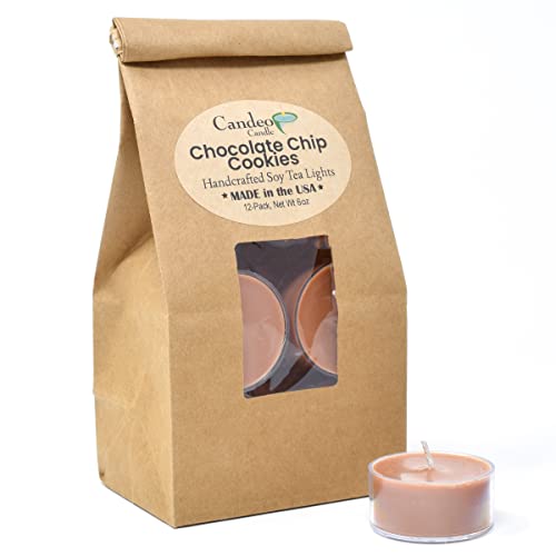 Chocolate Chip Cookies Scented - 12 Pack - Soy Tealight Candles - Brown Tealight Candles - Highly Scented - Made With Soy Wax - Handmade In The Usa - Candeo Candle - Food Scents #TOP17