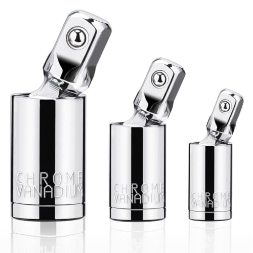 Image of Universal Joint Socket Adapter Set 3PCS, 1 /4 inch, 3 /8 inch, 1 /2 inch Drive Swivel Socket Adapters, 360 Flexible CR-V Steel Impact Socket Extension for Ratchet Wrench, Automotive, Motorcycle Repair