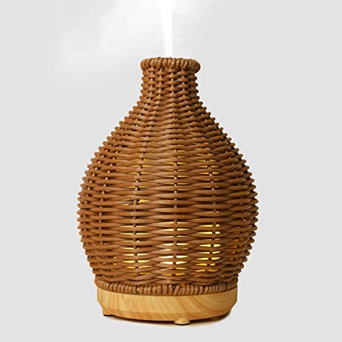 STRCOLIT Rattan Woven Essential Oil Diffuser, Aroma Humidifier with Timer and Waterless Auto-Off, 80ML Ultrasonic Aromatherapy Diffuser with Warm Light for Office and Home