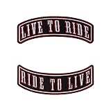 Rocker Back Patch Set (Top and Bottom), Embroidered Motorcycle Patches (Iron-On or Sew-On), Live to Ride, Ride to Live, Motorcycles, 10' x 4' Each