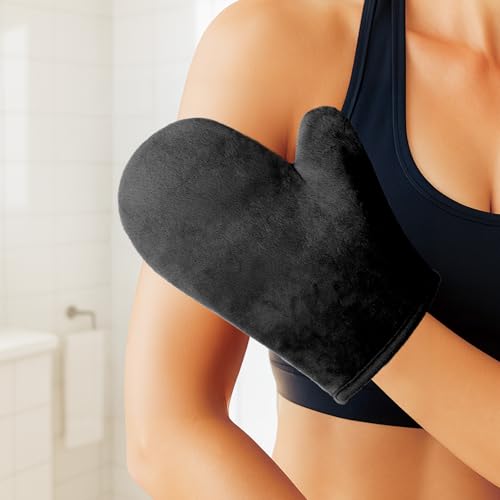 Image of Tanning Glove & Exfoliating Mitt Duo - 4-Piece Kit for Sunless Tanner Application - Washable, Streak-Free, Works with Mousse & Lotion