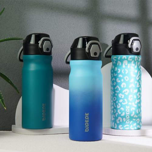 Image of BJPKPK 18 oz Water Bottle with Straw & Handle, Insulated Stainless Flask | Leak Proof Locking Lid, Thermal, Double Wall Vacuum, Keeps Hot /Cold, BPA Free, Dishwasher Safe, Travel & Sports, Sky