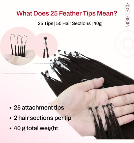 Image of Moresoo Microlink Hair Extensions, Feather Tip, Dark Brown, 18 Inch 40g