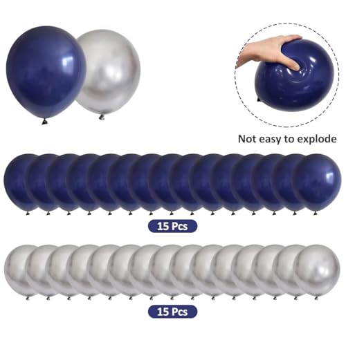 Image of Chrome Balloons, 30pcs 12inch Chrome Metallic Balloons for Birthday Decorations, Anniversary, Engagement, Wedding Decorations, Baby Shower, Festival Party Decorations (30 Pcs, Silver Ch Blue)