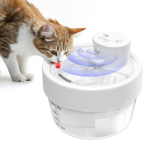 RUXAN Fuente de agua inalámbrica para gatos para beber, fuente de agua para gatos de 2200 mAh con detector de movimiento, fuente automática recargable ultra silenciosa para animales pequeños, 3 modos