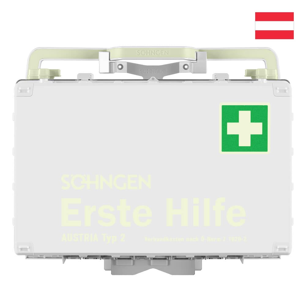 Erste-Hilfe-Koffer DYNAMIC-GLOW L, weiß, Ö-Norm Typ 2, mit Wandhalterung, Pflasterspender und Zubehör, Art.-Nr. 610509 | Verbandskasten | Notfallkoffer | Erste Hilfe Kasten