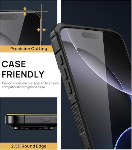 Image of Mr.Shield Screen Protector for iPhone 16 Pro Max, 9H Hardness Tempered Glass Screen Guard, Military Grade Shatterproof, Easy Installation Tray, HD Clarity, Case-Friendly [2 Pack]