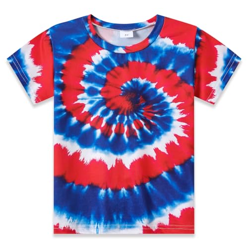 Kids 4th of July 3D Tie Dye Style T-Shirt Boys Girls Patriotic American Flag Clothes Firecracker Tops 4-10 Years
