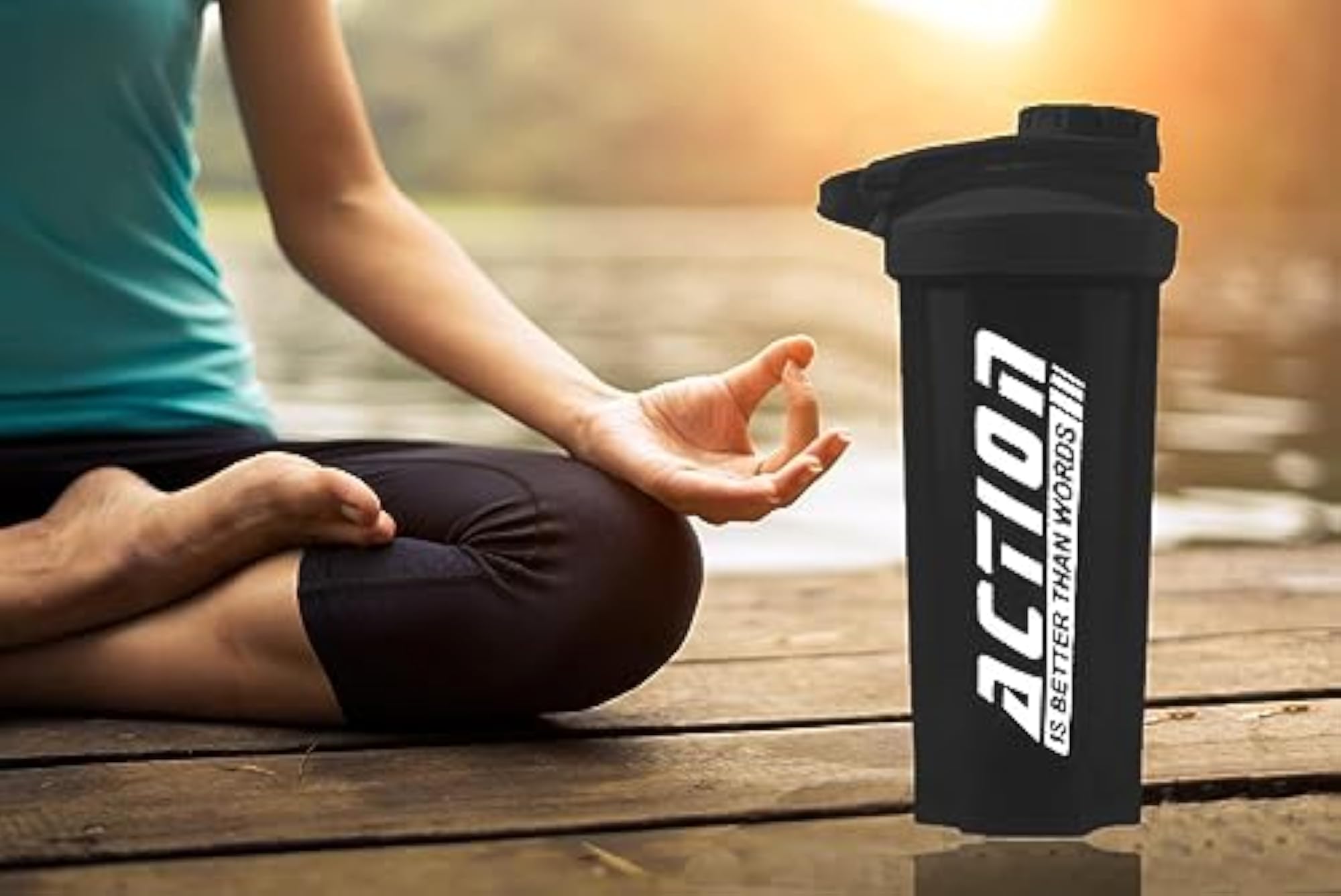 Gym Duffle Bag 20L with Action Protein Shaker Bottle, Black