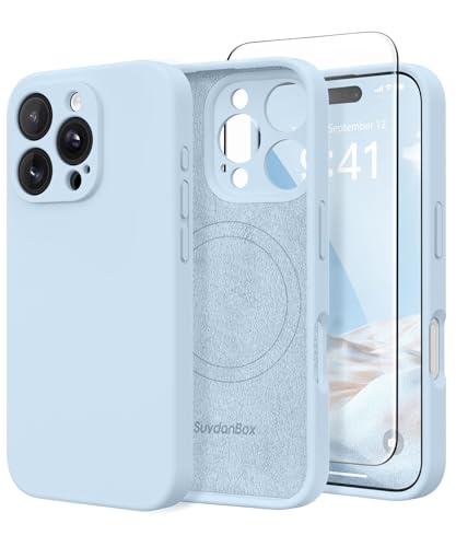 Image of Magnetic for iPhone 16 Pro Max Case, Compatible with MagSafe, [Full Camera Protection][Screen Protector] Silicone Shockproof Protective Phone Case for iPhone 16 Pro Max 6.9 inch, Light Blue