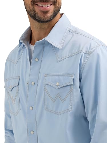 Wrangler Ice Blue Retro Premium Men's Longsleeve Collared Western Snap Shirt 1123656253