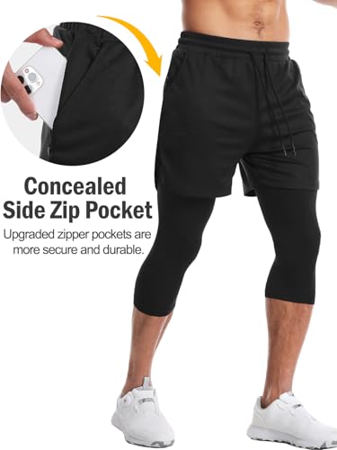 Aolesy Calça de corrida masculina 2 em 1, calça de compressão para treino de ginástica masculina, 3/