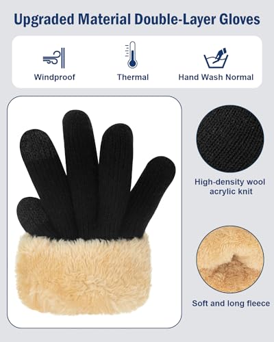 SUTIYO Winter Handschuhe Damen Thermohandschuhe Herren Touchscreen Verdickte Winterhandschuhe mit Warme Fleece Innenfutter Fahrrad Fahren Skifahren (Schwarz)