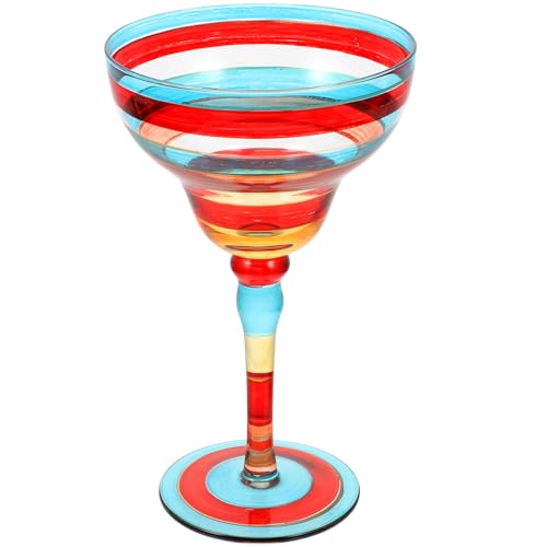 LOORGVEL Copa de Margarita Pintada a Mano Vidrio Artístico Diseño de Rayas Rojas Cristalería Decorativa para Cócteles Vino y Jugos Adecuado para Fiestas Bodas y Decoración del Hogar