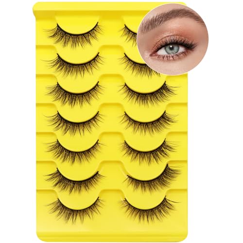 Ahrikiss False Eyelashes Wispy Natural Lashes 10Mm Soft Handmade Faux Mink Lashes Fluffy Eye Lashes Pack cover