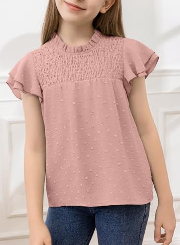 Image of bilbean Girls Elegant Polked Swiss Dot Long Sleeve Shirts Tops 6-15 Years