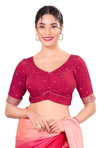 Image of Vamas Women's Silk Padded Self Design Half Sleeve Readymade Saree Blouse (X-1209.ELB)