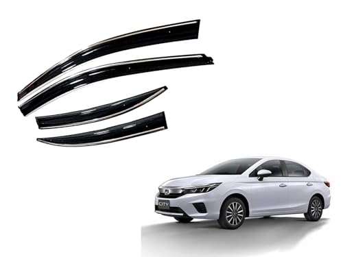 Image of CAR SAAZ Chrome Line Door Visor for City (2020-2023)(Set of 4Pcs) | Rain Guard | Wind Deflector