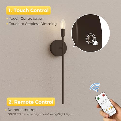 Image of L LOHAS LED Battery Operated Wall Sconce Set of 2 Wireless Remote Control