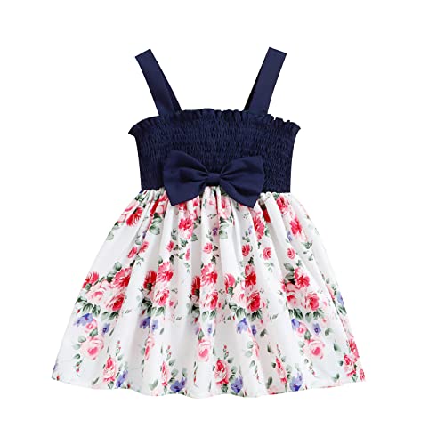 Toddler Baby Girl Dresses Summer Sunflower Strap Princess Dress Sleeveless Floral Ruffle Casual Sundress Clothes Blue 18-24M