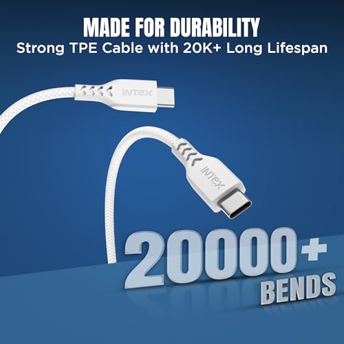 Image of Intex Speed Pro 65W Fast Charging Type C to C, 480Mbps, Trangle Free, Data Sync Cable Compatible For Laptop, BT Speaker, Mobile, Tablet, TWS & Other Type C Devices- White