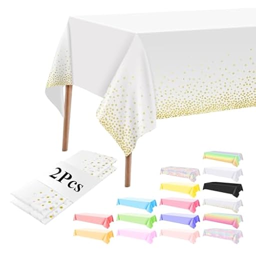 AMFUN Mantel Desechable, 2 Piezas 137 x 274 cm Mantel Rectangular de Lunares Blancos y Dorados, Manteles Mesa Rectangular, para Bodas, Navidad, Cumpleaños,Banquetes, Fiestas, Picnics | Ya disponible en tu tienda friki favorita! En mundofriki.es!