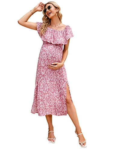 Image of Maternity Dress Women's Off Shoulder Split A Line Casual Maxi Dress Photography Dress for Babyshower